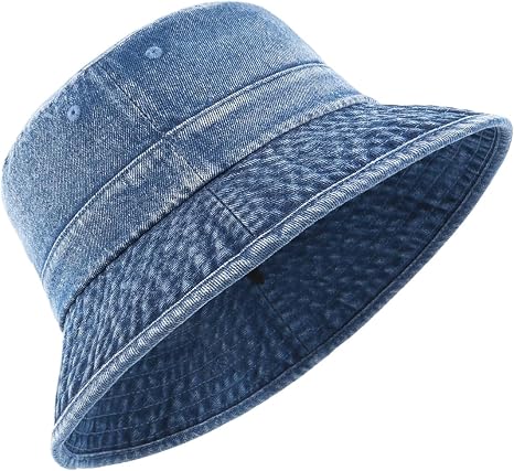 Oversized Denim Bucket Hat with Chin Cord Packable - Image 2
