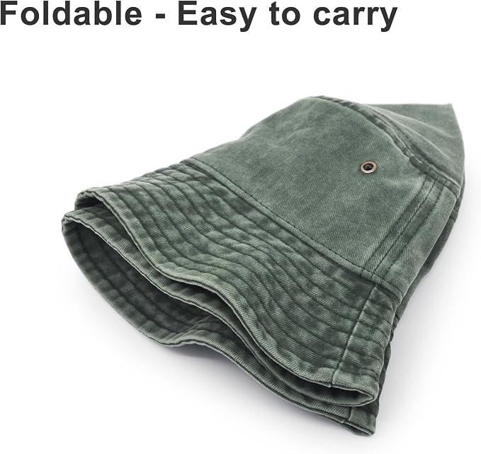 Washed Denim Wide Brim Bucket Hat Outdoor Flat Top - Image 2