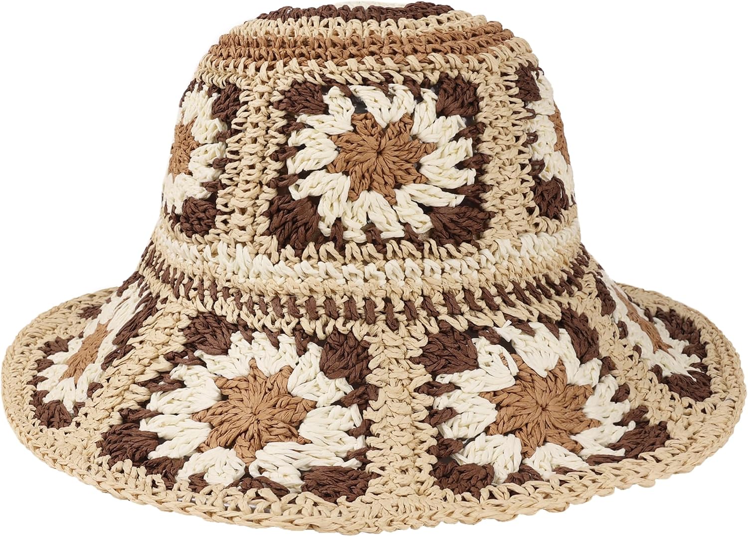 Multicolor crochet flower straw sun hat