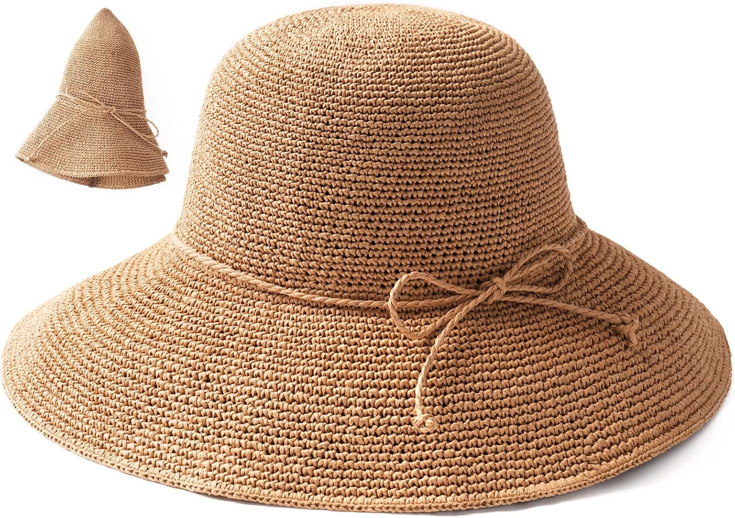 Women Handmade Straw Floppy Foldable Packable Sun Hat