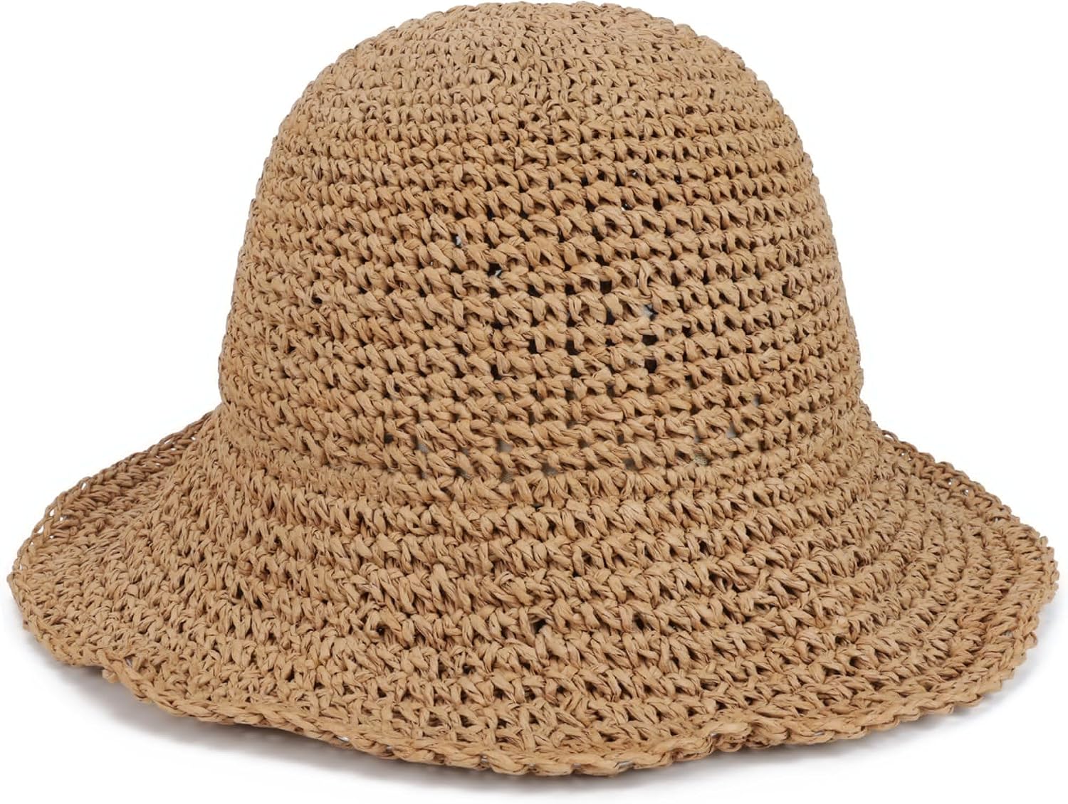 Women Straw Bucket Hat Wide Brim Foldable UPF 50+