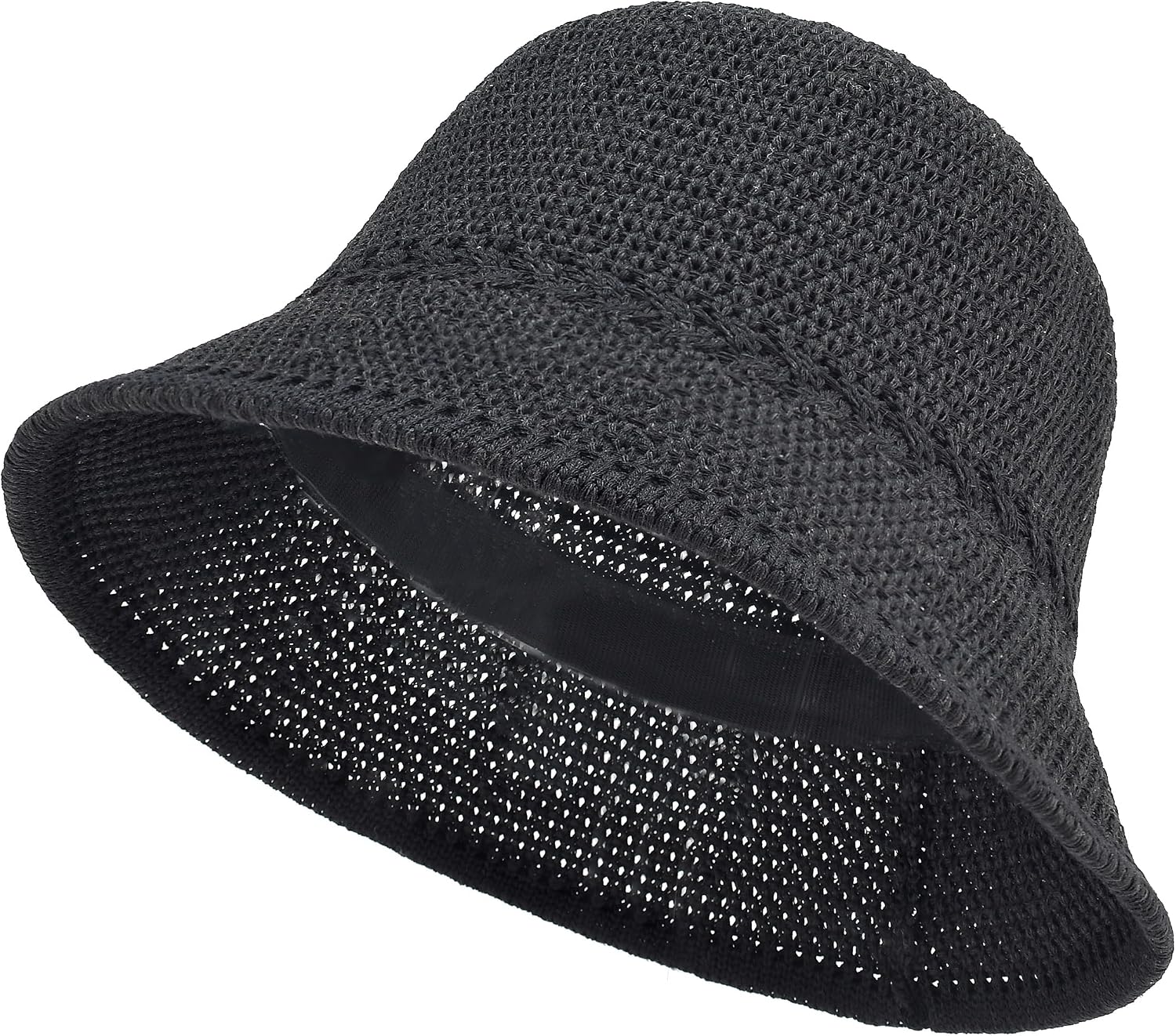 Women Crochet Bucket Hat Packable Faux Straw UV Protection Adjustable Breathable